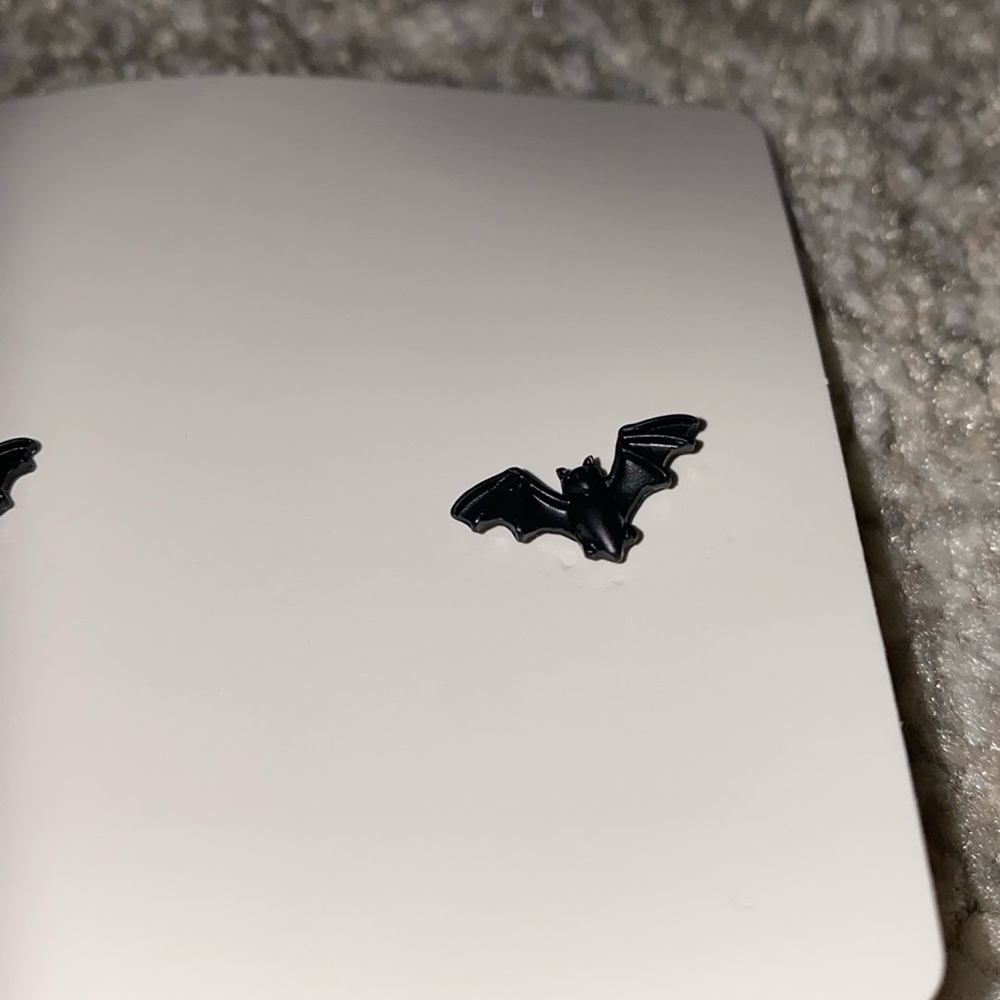 Black Ceramic Bat Stud Earrings - Picture 7 of 8